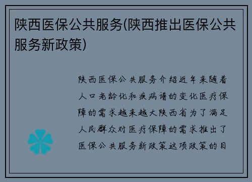 陕西医保公共服务(陕西推出医保公共服务新政策)