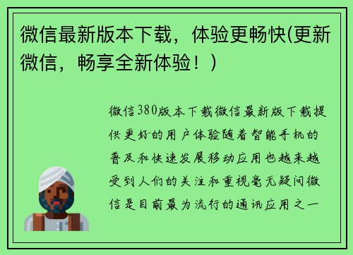 微信最新版本下载,体验更畅快(更新微信,畅享全新体验!)