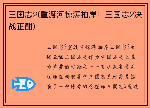 三国志2(重渡河惊涛拍岸：三国志2决战正酣)